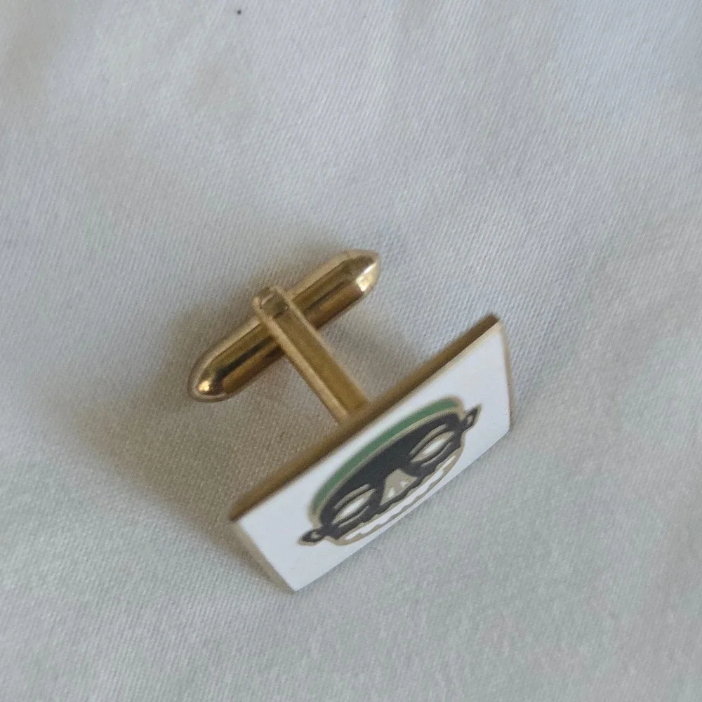 VTG Swank Tribal Face Cufflink Black Green Enamel Single Men Jewelry Gold Square